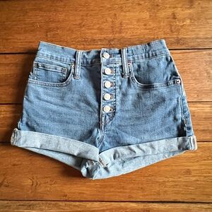 Madewell High-Rise Denim Short Light Blue Button-Fly Rolled Hem
